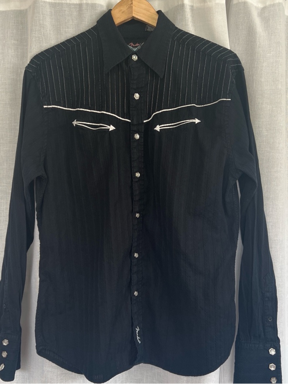 Fender Black Western Snap Button-Down Shirt with White Stitching